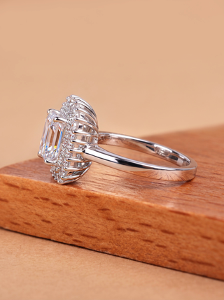 2.0CT Emerald Cut Double Halo Unique Engagement Ring for Women