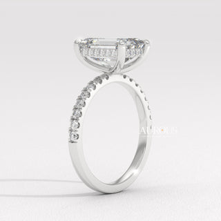 2.50CT Emerald Cut Hidden Halo Pave Setting Moissanite Engagement Ring