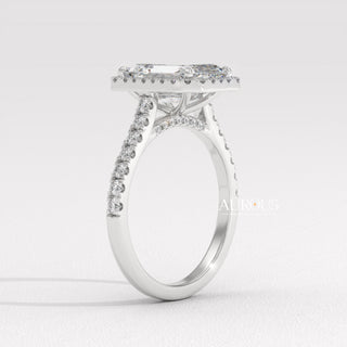 2.0CT Emerald Cut Halo Pave Setting Moissanite Engagement Ring