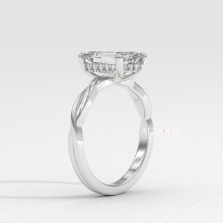 2.50CT Emerald Cut Twisted Hidden Halo Moissanite Engagement Ring