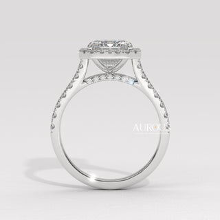 emerald cut prong setting, emerald diamond with side stones, emerald three stone ring, emerald diamond ring setting