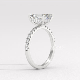 1.50CT Emerald Cut Hidden Halo Pave Setting Moissante Engagement Ring