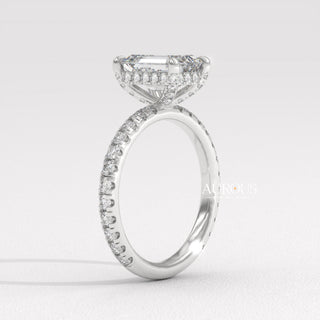 2.0CT Emerald Cut Diamond Pave Setting Moissanite Engagement Ring