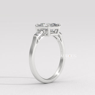 1.50CT Asscher Diamond Three Stone Moissanite Engagement Ring