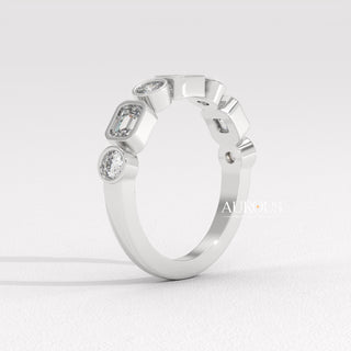 Emerald & Round Diamond Half Eternity Wedding Band