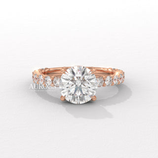 2.0CT Round Diamond Wide Pave Setting Moissanite Engagement Ring