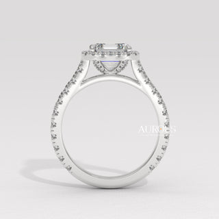 1.0CT Asscher Cut Diamond Halo Setting Moissanite Engagement Ring