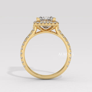 1.0CT Princess Cut Diamond Halo Pave Setting Moissanite Engagement Ring