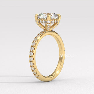 1.0CT Cushion Cut Hidden Halo Setting Moissanite Engagement Ring