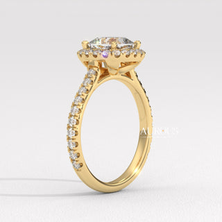 1.0CT Cushion Cut Diamond Halo Pave Setting Moissanite Engagement Ring