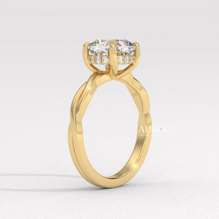2.0CT Cushion Cut Twisted Hidden Halo Moissanite Engagement Ring