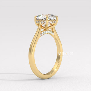 1.0CT Cushion Cut Hidden Halo Moissanite Engagement Ring