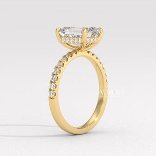 1.50CT Emerald Cut Hidden Halo Pave Setting Moissante Engagement Ring
