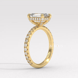 2.0CT Emerald Cut Diamond Pave Setting Moissanite Engagement Ring