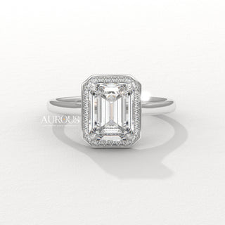 2.0CT Emerald Cut Diamond Halo Setting Moissanite Engagement Ring