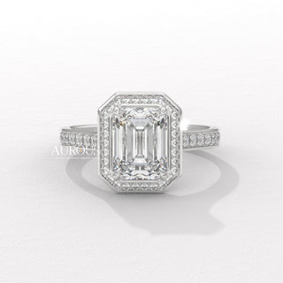 1.50CT Emerald Cut Halo Pave Setting Moissanite Engagement Ring