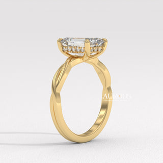 2.50CT Emerald Cut Twisted Hidden Halo Moissanite Engagement Ring
