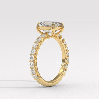 2.0CT Emerald Cut Diamond Pave Setting Moissanite Engagement Ring