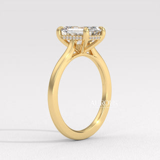 2.0CT Emerald Cut Diamond Hidden Halo Setting Moissanite Engagement Ring
