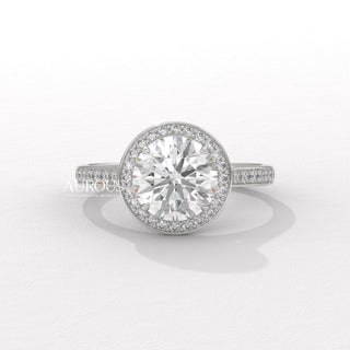 2.0CT Round Cut Halo Pave Setting Moissanite Diamond Engagement Ring