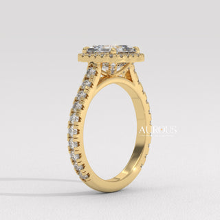 1.0CT Asscher Cut Diamond Halo Setting Moissanite Engagement Ring