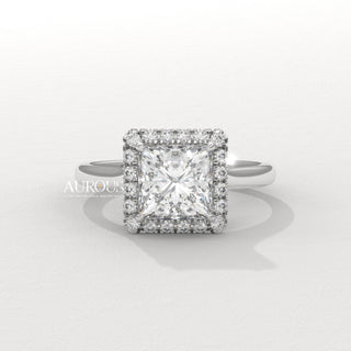 1.0CT Princess Cut Halo Setting Moissanite Engagement Ring