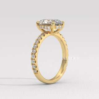 2.0CT Oval Diamond Pave Setting Hidden Halo Moissanite Engagement Ring