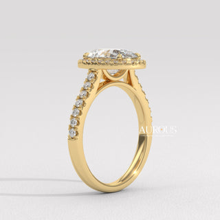 2.0CT Oval Cut Halo Pave Setting Moissanite Engagement Ring