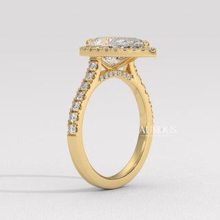 2.0CT Pear Cut Diamond Halo Pave Setting Moissanite Engagement Ring