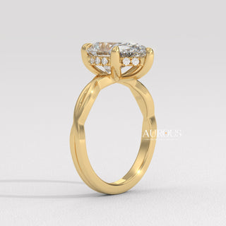 2.0CT Pear Diamond Twisted Hidden Halo Moissanite Engagement Ring