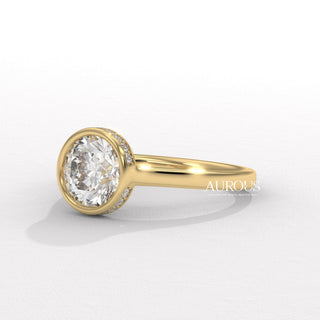 1.0CT Round Diamond Hidden Halo Bezel Setting Engagement Ring