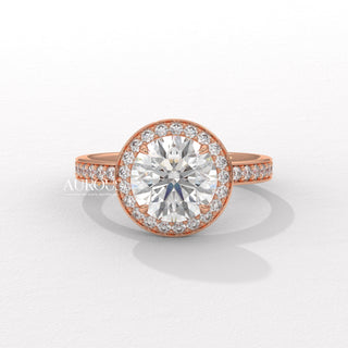 1.0CT Round Cut Halo Pave Setting Moissanite Engagement Ring