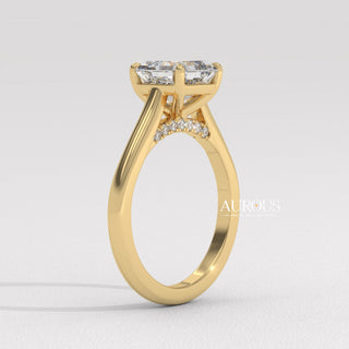 1.0CT Asscher Cut Hidden Diamond Moissanite Engagement Ring