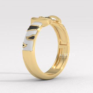 Unique Belt Design Solid Gold Plain Men's Ring