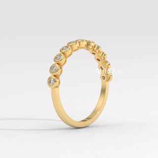 Roudn Diamond Half Eternity Bezel Setting Moissanite Wedding Band