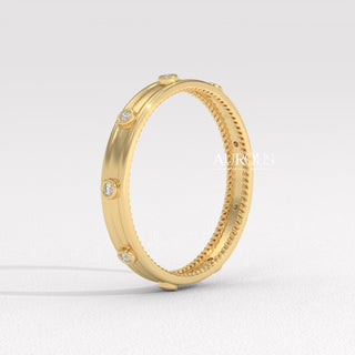 Round Diamond Bezel Unique Eternity Moissanite Wedding Band