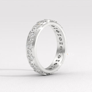 Round Diamond Clustr Setting Eternity Moissanite Wedding Band