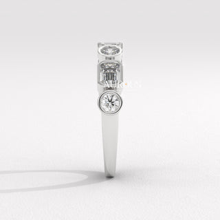 Emerald & Round Diamond Half Eternity Wedding Band