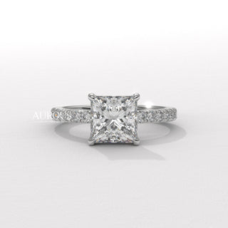 1.0CT Princess Cut Pave Setting Moissanite Engagement Ring