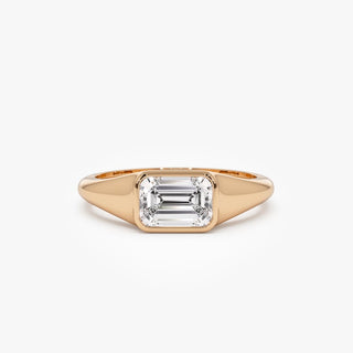 1.0CT East-West Emerald Cut Diamond Bezel Setting Moissanite Engagement Ring