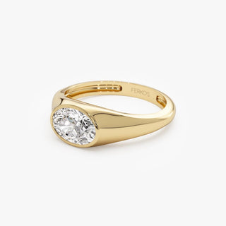 1.0CT East-West Oval Diamond Bezel Setting Solitaire Engagement Ring