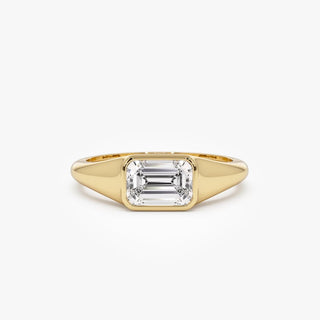 1.0CT East-West Emerald Cut Diamond Bezel Setting Moissanite Engagement Ring