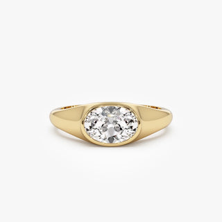 1.0CT East-West Oval Diamond Bezel Setting Solitaire Engagement Ring