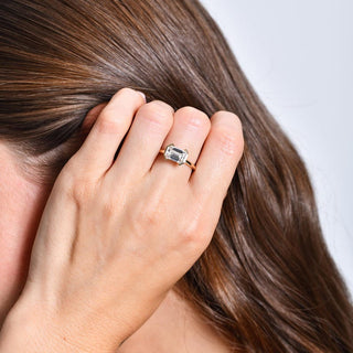 2.0CT East-West Emerald Cut Half Bezel Setting Solitaire Engagement Ring