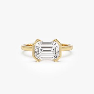 2.0CT East-West Emerald Cut Half Bezel Setting Solitaire Engagement Ring