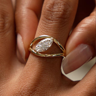 1.0CT East-West Marquise Diamond Unique Split Shank Moissanite Engagement Ring