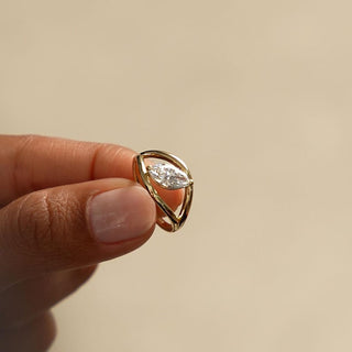 1.0CT East-West Marquise Diamond Unique Split Shank Moissanite Engagement Ring