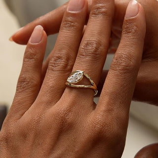 1.0CT East-West Marquise Diamond Unique Split Shank Moissanite Engagement Ring