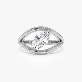 1.0CT East-West Marquise Diamond Unique Split Shank Moissanite Engagement Ring