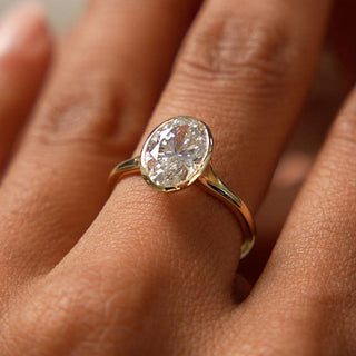 2.0CT Oval Diamond Bezel Setting Solitaire Moissanite Engagement Ring